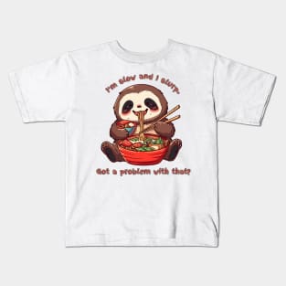 Sloth T-Shirt, Ramen Shirt, Slow Food Tee, Slow Life Themed Top, Humorous Statement Apparel, Funny TShirt Kids T-Shirt